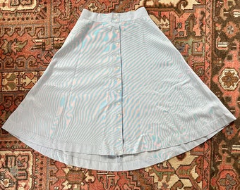 Vintage handmade baby blue button front pinstripe circle skirt size small