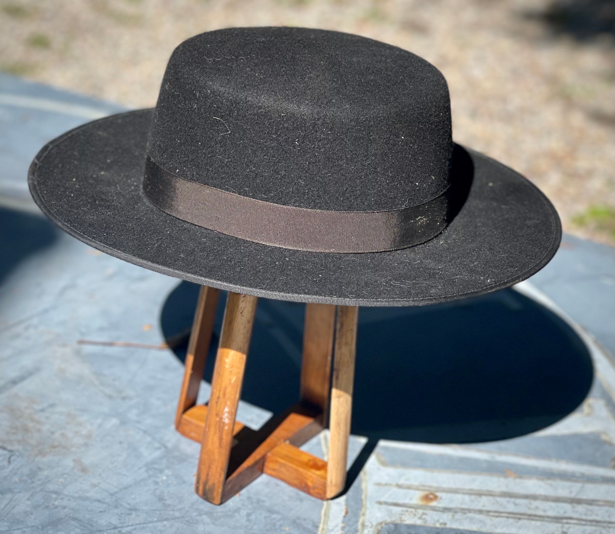 Vintage Black Wool Wide Brim Hat Boho Floppy Felt Festival Witchcore Vegan Felt Wide Brim Hat - Goth Witch Fedora Hat - XL Brim  main image 4