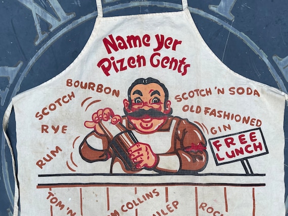 Vintage 1950s bartender apron Italian chef cotton apron kitchen apron