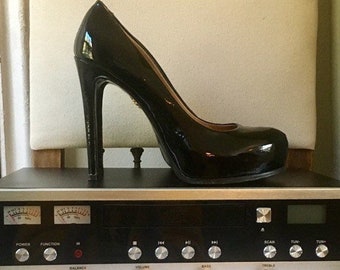 Sexy Black Patent Leather high Heels vintage Pour La Victoire pumps size 8