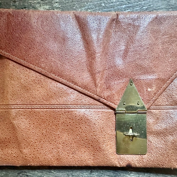 1930s ostrich leather clutch purse Art Deco design 9”x6.5”