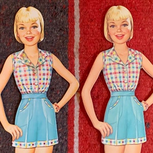 Original Fashion drawings for cut-out dolls. RARE 1960s fashion illustration proofs rare original drawings