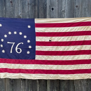 Well worn Vintage 1970 Bennington revolutionary flag Bicentennial American Flag Cotton