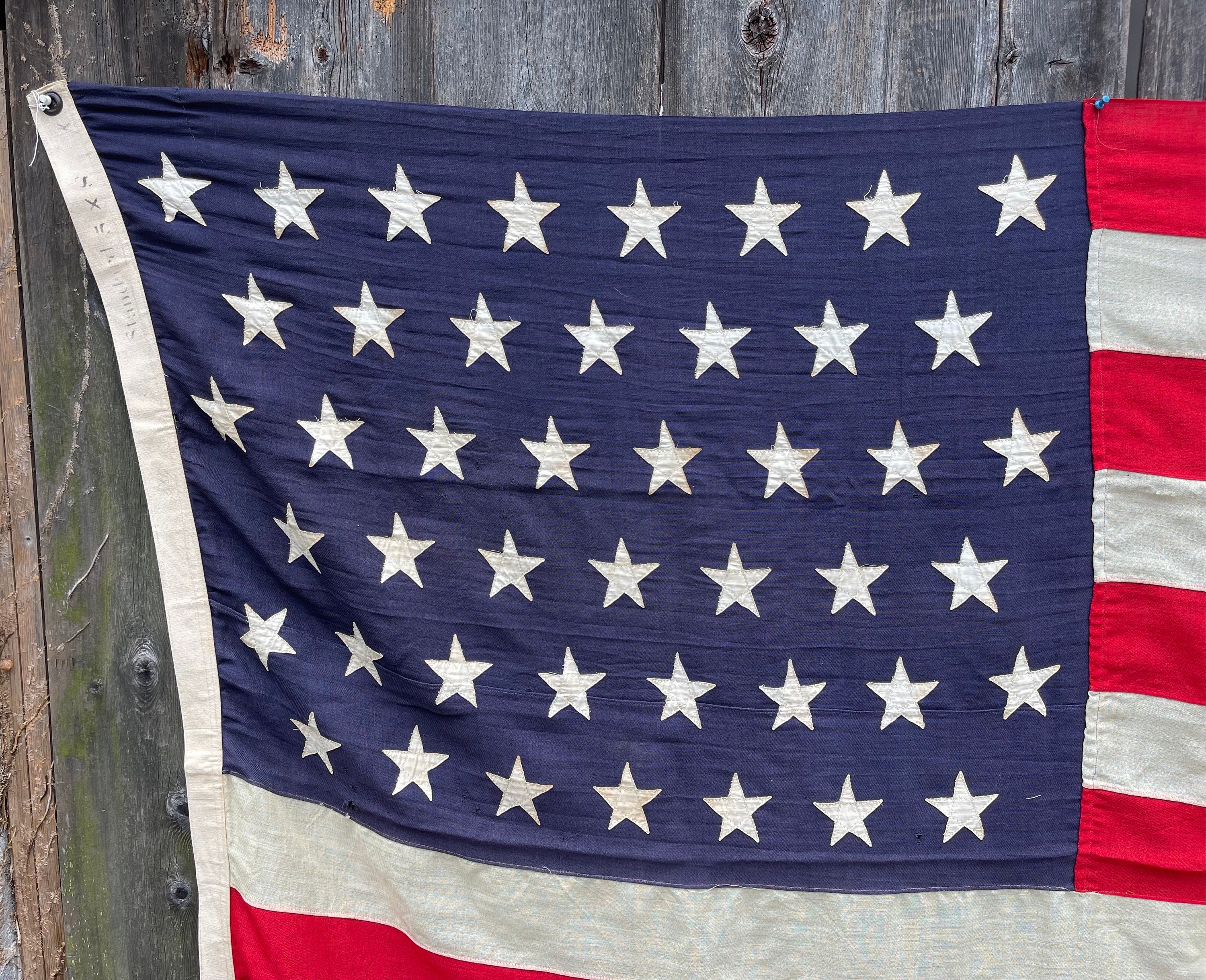 Rare Antique American Flag 45 Stars Soft Wool Sewn Stars and