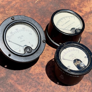 Lot of 3 mid century vintage industrial instrument ohm meter amp meter beautifully built vintage gauges