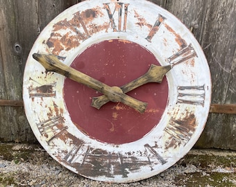 LARGE authentic antique 19th century French Clocktower dial original surface copper Roman numerals clockface 40”