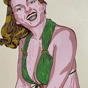 Beautiful vintage pinup original painting on board 1956 perfect to frame!