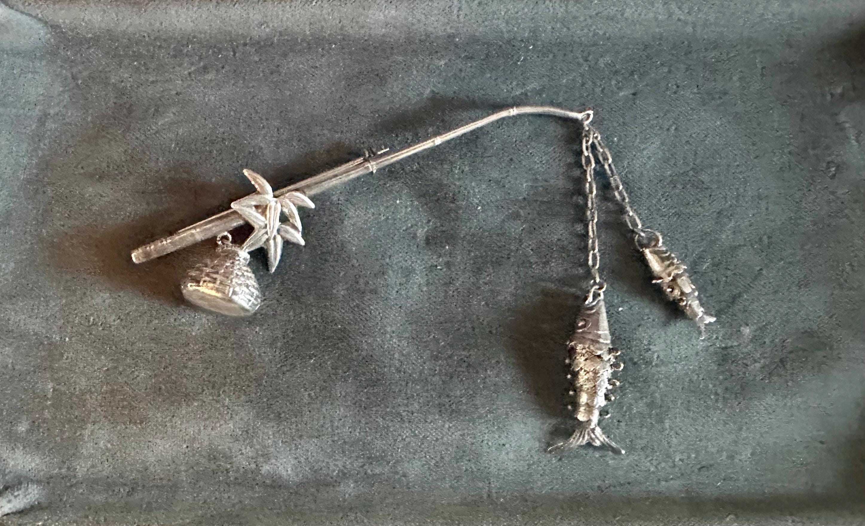 Antique Sterling Silver Fishing Pole Brooch - Etsy