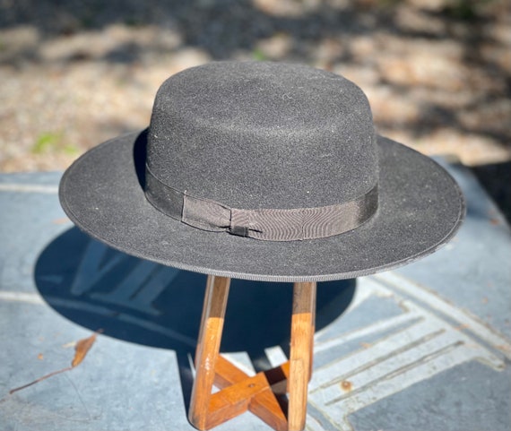 Vintage black felt hat winter hat festival hat bo… - image 1