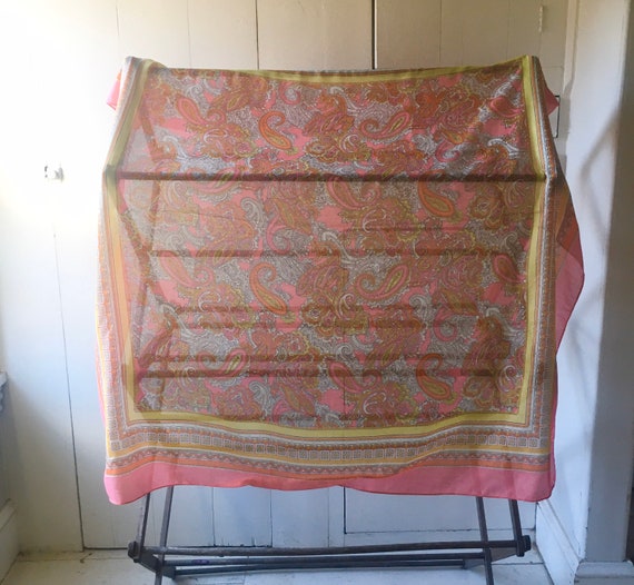 Giant 1960s pink paisley scarf - image 1