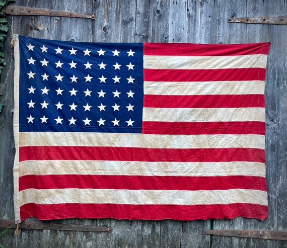 Vintage 48 Star American Flag With Sewn Stars Very Nice Natural