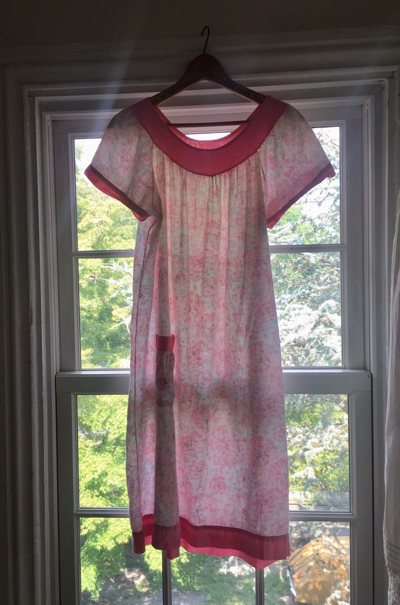 Vintage 1930s-1940s soft cotton handmade pale pink floral housedress sundress shift dress dustbowl era dress image 7