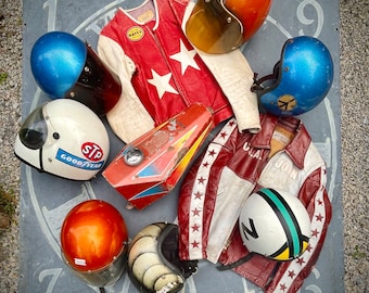 Vintage Buco Enduro Motorcycle Helmet - Open Face - 1970s Checker