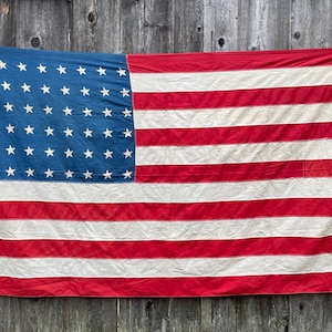 Large Antique American flag 48 star soft cotton beautiful natural wear 4x6
