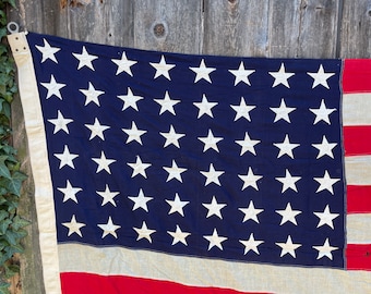 Antique American Flag Eagle Silk Embroidery Banner, White Fleet