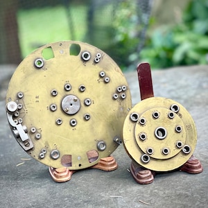 Pair of 19th century surveyors instrument parts industrial sculpture brass