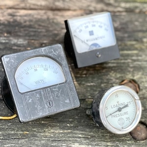 Lot of 3 mid century industrial instrument gauges ohm meter amp meter vintage gauges