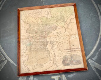 Rare antique map of Philadelphia 1840 framed 22”x19”