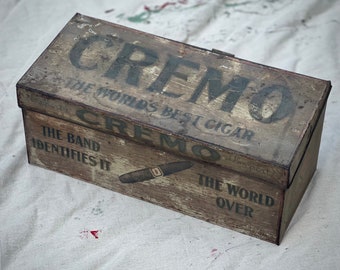 Antique cigar store tin counter top display humidor Cremo tobacco