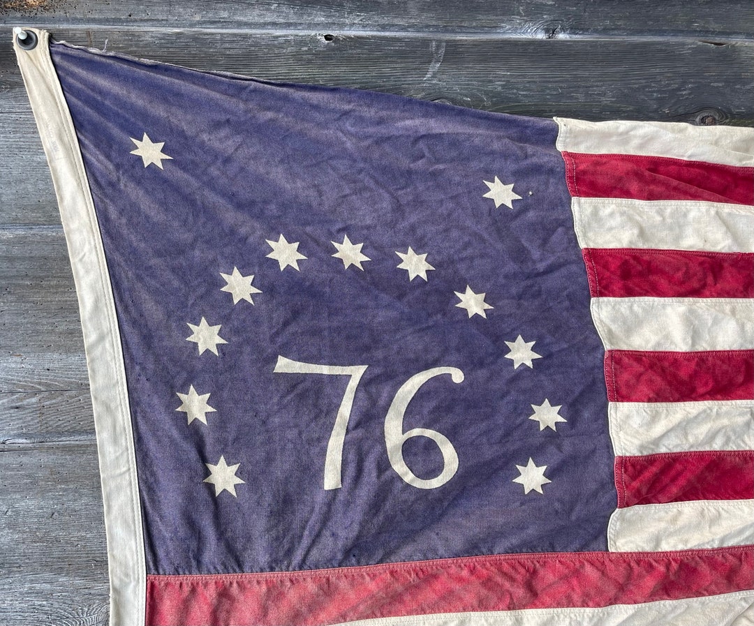 WORN Vintage Bennington Flag Revolutionary American Flag Cotton 1976