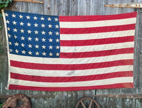 LARGE Antique American Flag WW2 48 Star Soft Gently Faded Cotton