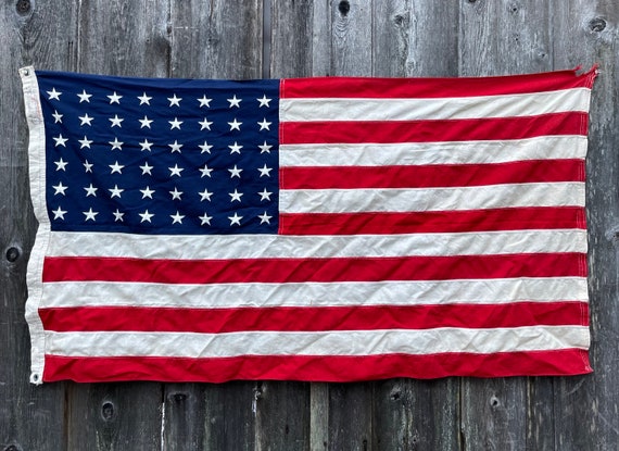 NICE Antique American Flag 48 Star Cotton 1940 With Embroidered