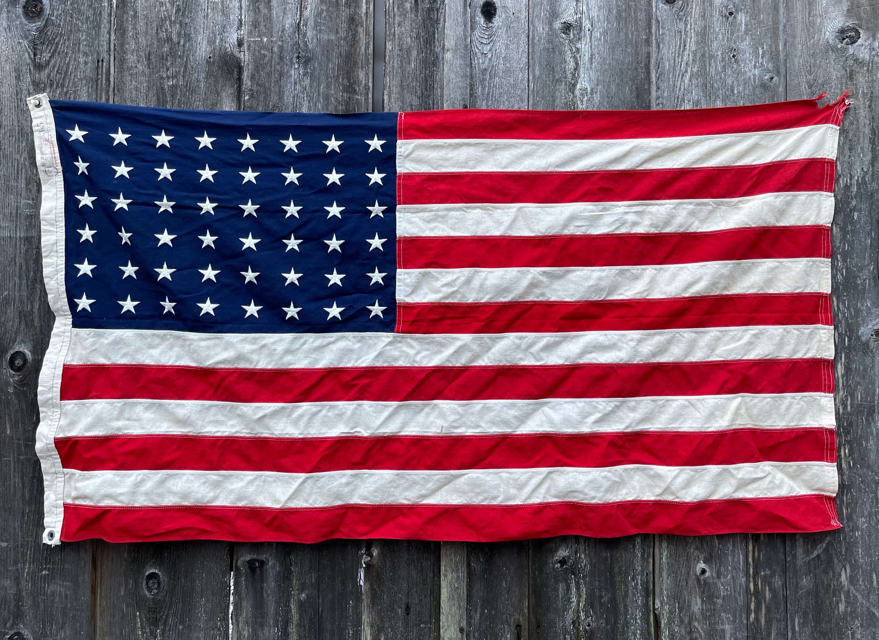 NICE Antique American Flag 48 Star Cotton 1940 With Embroidered