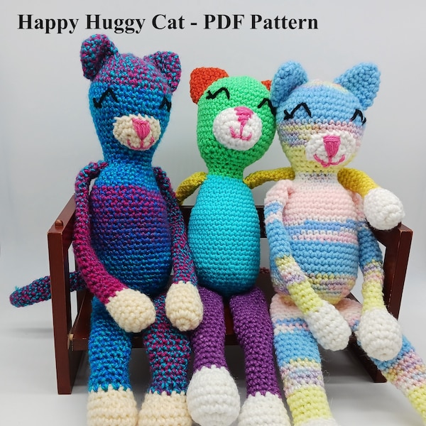 Pattern Only. Amigurumi Cat Crochet Pattern PDF, colorful cat pattern PDF, Cute cat crochet pattern