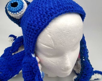 Octopus hat, Blue octopus hat with curly tentacles