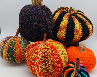 Crocheted Fall Pumpkins, colorful soft pumpkins, handmade autumn decor