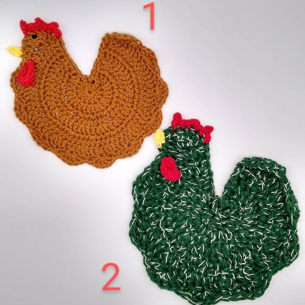 Chicken Potholder / Dishcloth / Trivet / custom colors, gifts for her /  100% cotton crocheted - FREE shipping