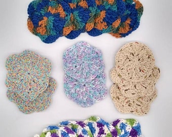 Colorful Cotton Facial Scrubbies, Reusable Makeup remover pads, 100% cotton cleansing pads