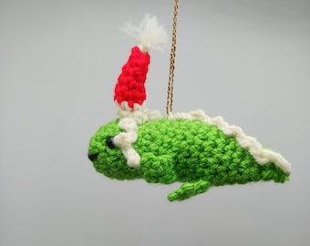 Axolotl Christmas ornament, handmade crocheted axolotl in Santa hat