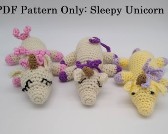 Pattern Only. Sleepy Unicorn Crochet pattern PDF in American crochet terms.