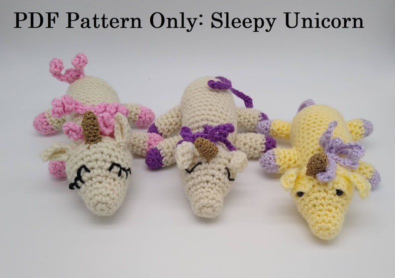 Pattern Only. Sleepy Unicorn Crochet pattern PDF in American crochet terms. image 1