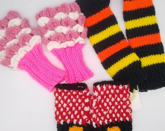 Wristlets, Wrist warmers, Fingerless Gloves, Arm Warmers, Mermaid Scales, Pink and White Dragon Scale, Christmas Gloves, Halloween Gloves