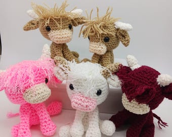 Highland Cow Plush, mini Scottish Highland Cow plush, handmade cow toy, shaggy cow plush, crocheted cow