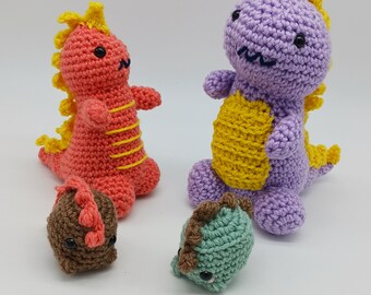 Cute baby dinosaur plush, crocheted soft dinosaur toy, colorful t rex plushie, mini dino