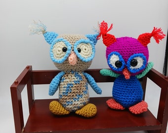 Plush owls, colorful owls, owl gift, Amigurumi owls, crocheted owls, colorful owl, whimsical handmade owl