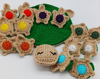 Turtle Matching Game, fun and educational soft crocheted mama and baby turtle set - mama turtle and 7 sets of baby turtles (15 total pieces)