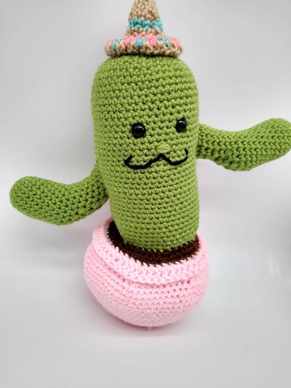 Stuffed Cactus, Cute cactus doll, fake plant, crocheted cactus, Mexican cactus doll, Saguaro cactus, Amigurumi cactus, cactus with sombrero