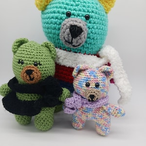 Plush bear with scarf, colorful bear, green bear with black skirt, pastel bear