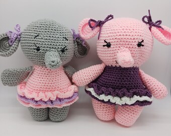 Elephant plush, fancy elephant in dress, cute little gray elephant, pink elephant in dress