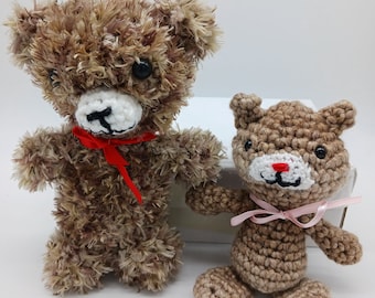 Plush bear with ribbon, mini teddy bear, handmade crocheted teddy bear
