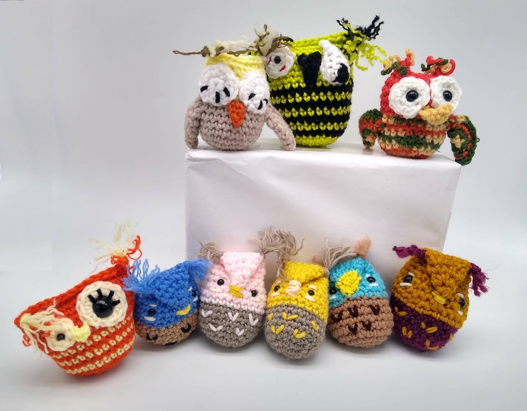 Nesting Owls, Plush Owls, Owls in Nest, Colorful Owls, Owl Gift, Mini