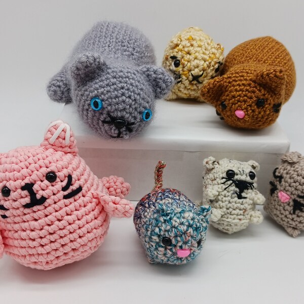 Crocheted cats, handmade stuffed animals, crocheted pets, cute cat plush, cat stuffie, kitty plushie