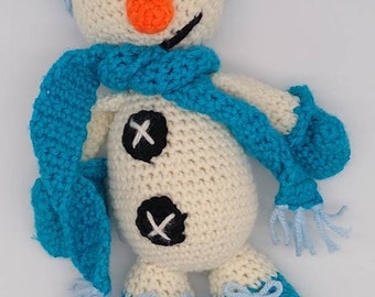 READY TO SHIP Snowman Doll crocheted with removable hat and scarf, soft and cuddly snowman doll, handmade crocheted snowman