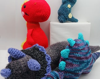 Soft and squishy crocheted dinosaurs, unique, adorable handmade dinosaurs, one-of-a-kind gift for that dinosaur lover on your shopping list