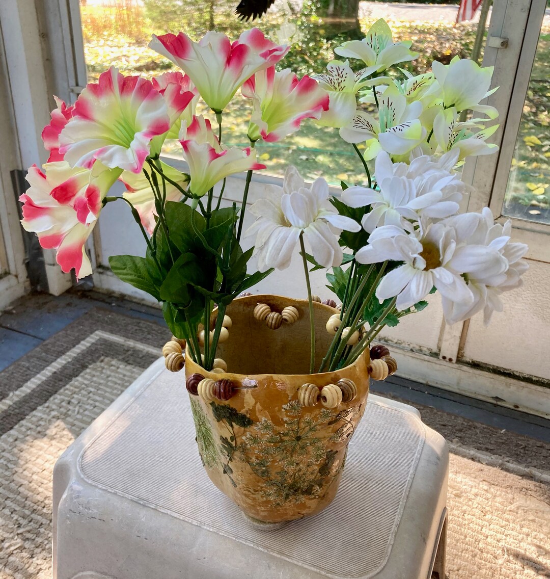 Dried Apple Gourd Flower Vase, Special Pressed Flowers and Ink Stains