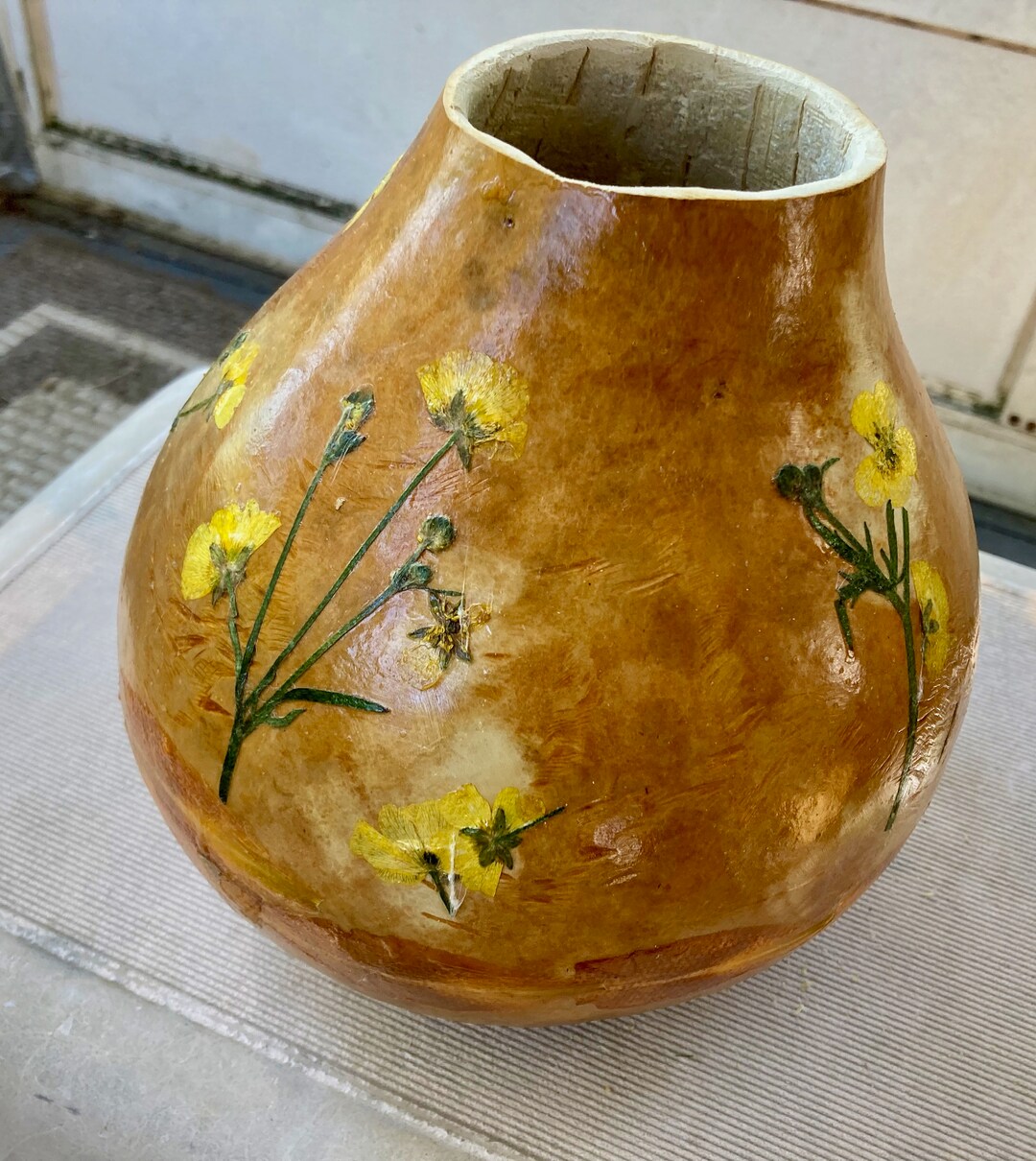 Dried Martin Gourd Flower Vase Decorated With Pressed Etsy